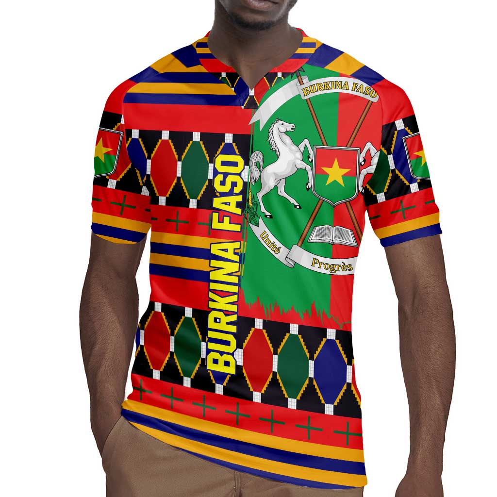 Burkina Faso Rugby Jersey Kente Flag Red Green Blue Geometric - African Pride