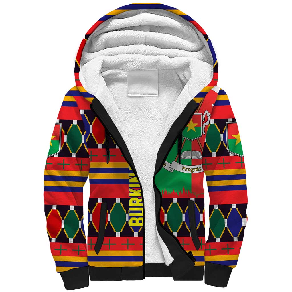 Burkina Faso Sherpa Hoodie Kente Flag Red Green Blue Geometric - African Pride