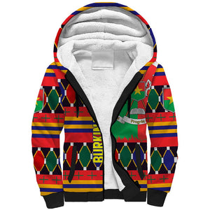 Burkina Faso Sherpa Hoodie Kente Flag Red Green Blue Geometric - African Pride