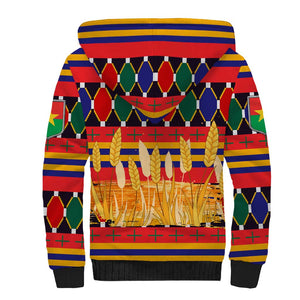 Burkina Faso Sherpa Hoodie Kente Flag Red Green Blue Geometric - African Pride