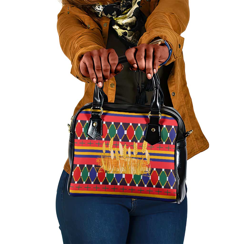 Burkina Faso Shoulder Handbag Kente Flag Red Green Blue Geometric - African Pride