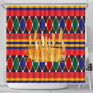 Burkina Faso Shower Curtain Kente Flag Red Green Blue Geometric - African Pride