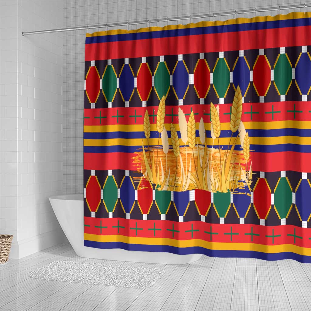 Burkina Faso Shower Curtain Kente Flag Red Green Blue Geometric - African Pride