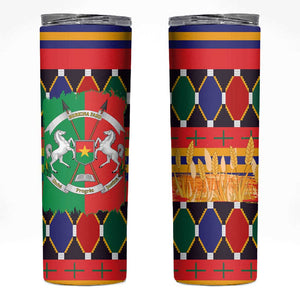 Burkina Faso Skinny Tumbler Kente Flag Red Green Blue Geometric - African Pride