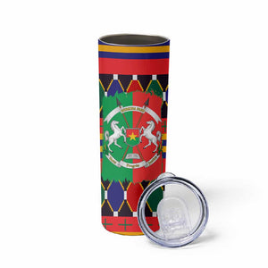 Burkina Faso Skinny Tumbler Kente Flag Red Green Blue Geometric - African Pride