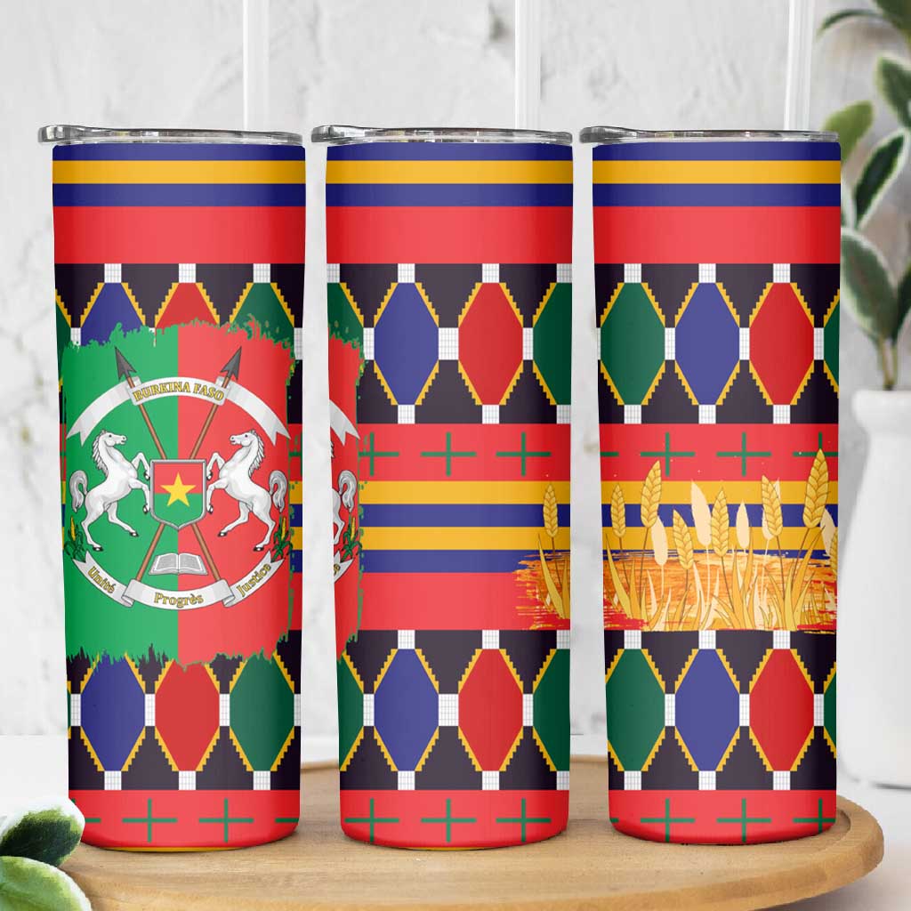 Burkina Faso Skinny Tumbler Kente Flag Red Green Blue Geometric - African Pride
