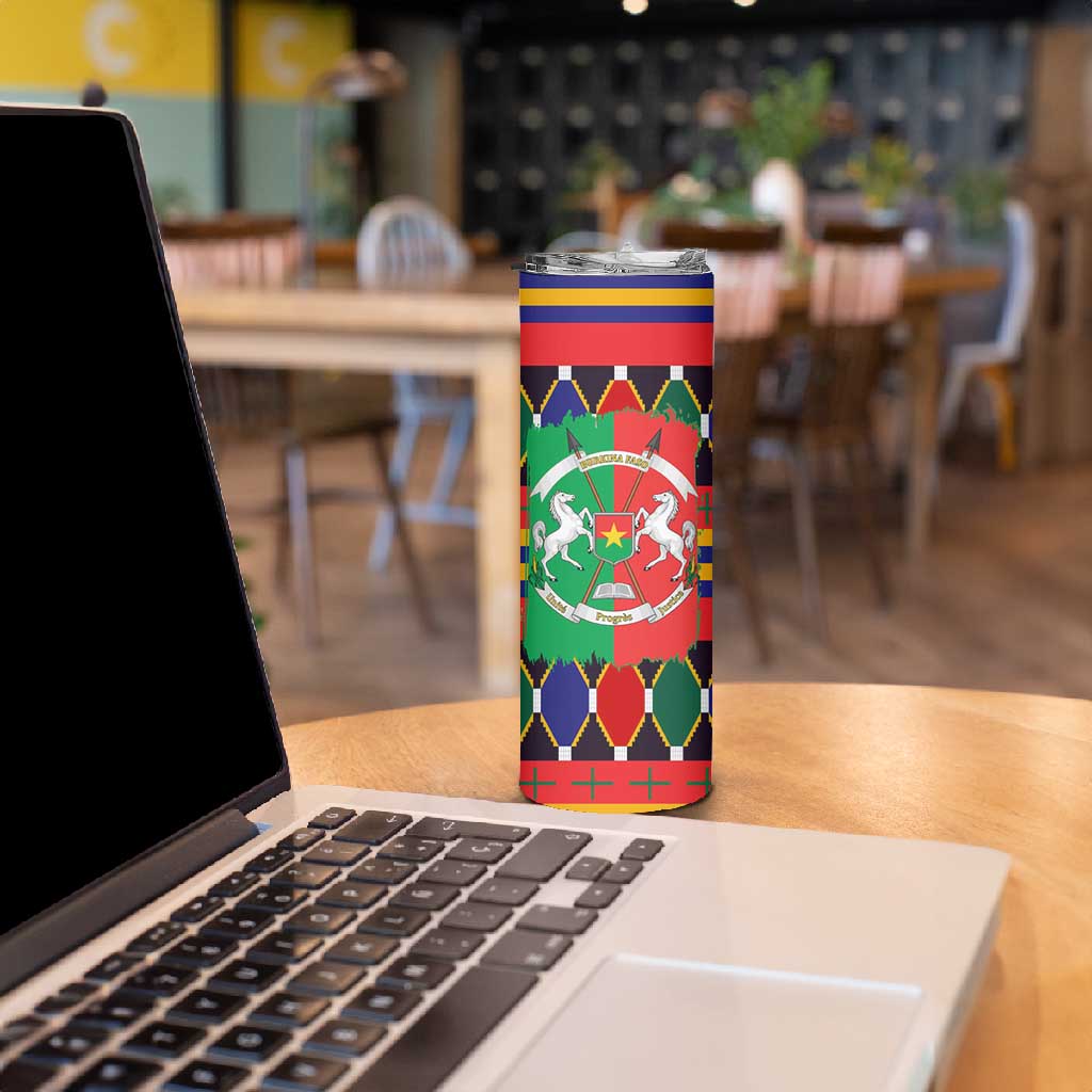 Burkina Faso Skinny Tumbler Kente Flag Red Green Blue Geometric - African Pride