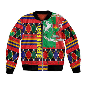 Burkina Faso Sleeve Zip Bomber Jacket Kente Flag Red Green Blue Geometric - African Pride