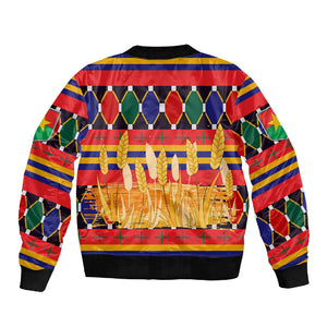 Burkina Faso Sleeve Zip Bomber Jacket Kente Flag Red Green Blue Geometric - African Pride