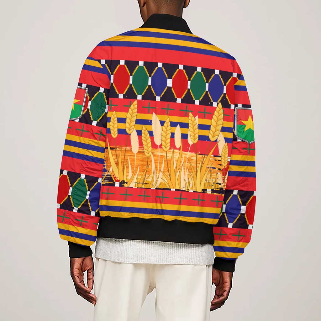 Burkina Faso Sleeve Zip Bomber Jacket Kente Flag Red Green Blue Geometric - African Pride