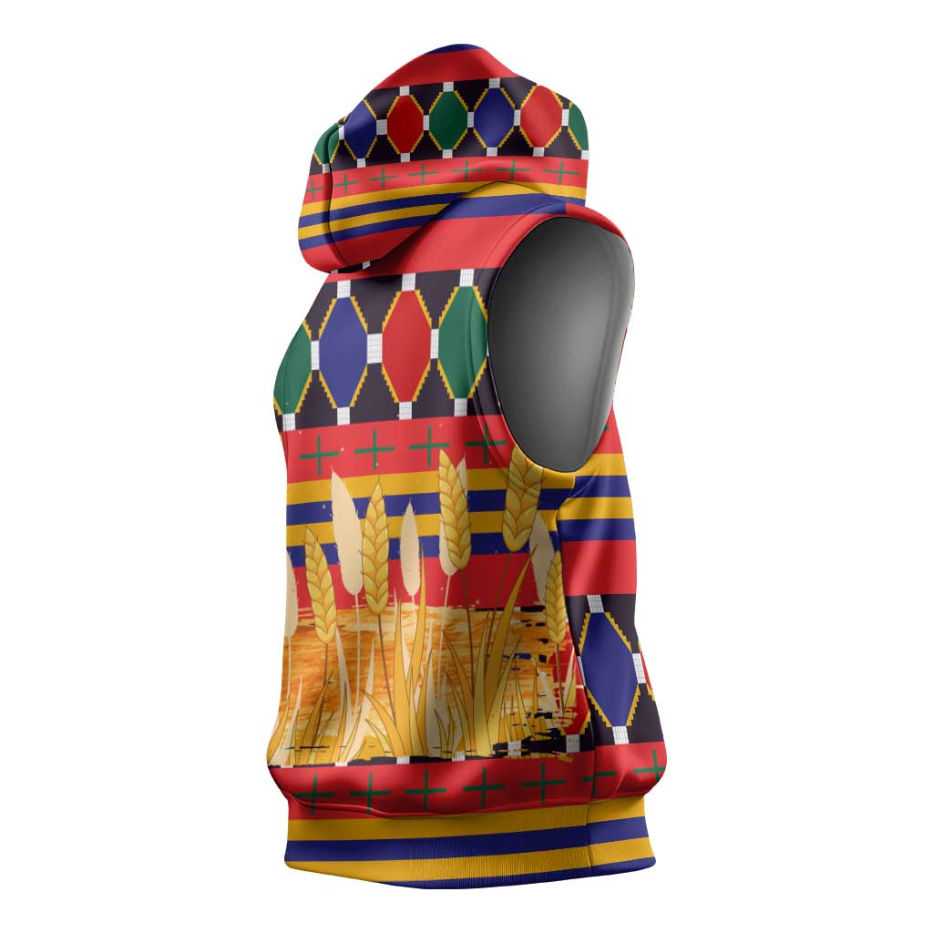 Burkina Faso Sleeveless Hoodie Kente Flag Red Green Blue Geometric - African Pride