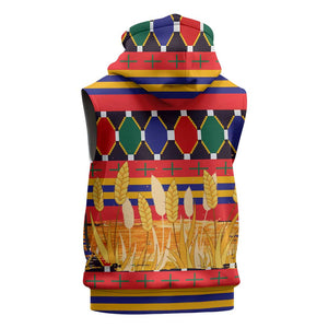 Burkina Faso Sleeveless Zip Hoodie Kente Flag Red Green Blue Geometric - African Pride