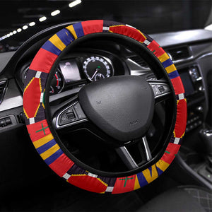 Burkina Faso Steering Wheel Cover Kente Flag Red Green Blue Geometric - African Pride