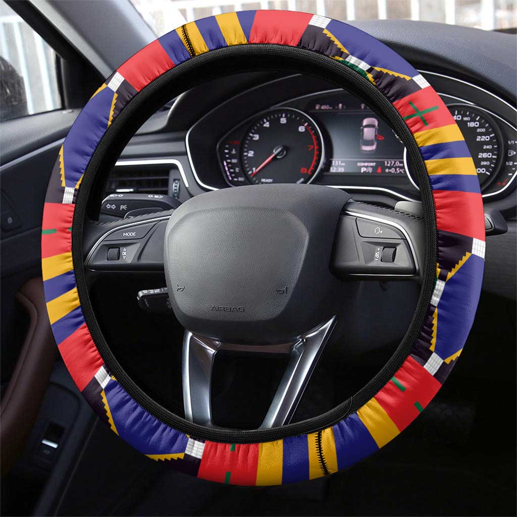 Burkina Faso Steering Wheel Cover Kente Flag Red Green Blue Geometric - African Pride