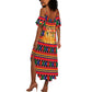 Burkina Faso Summer Maxi Dress Kente Flag Red Green Blue Geometric - African Pride