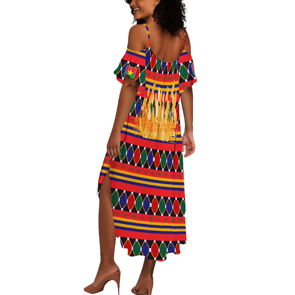 Burkina Faso Summer Maxi Dress Kente Flag Red Green Blue Geometric - African Pride
