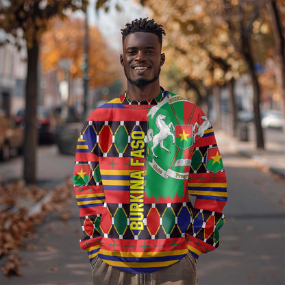 Burkina Faso Sweatshirt Kente Flag Red Green Blue Geometric - African Pride