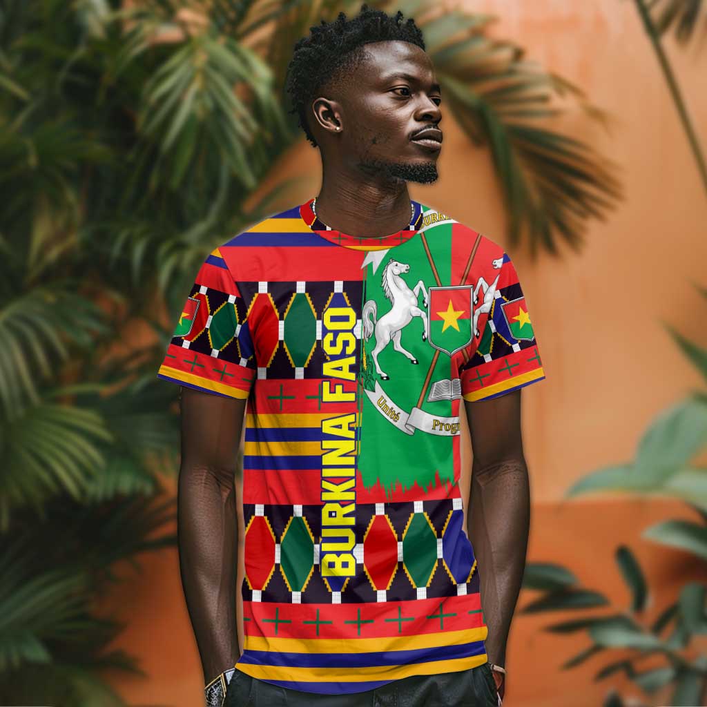 Burkina Faso T shirt Kente Flag Red Green Blue Geometric - African Pride