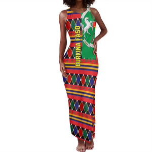 Burkina Faso Tank Maxi Dress Kente Flag Red Green Blue Geometric - African Pride