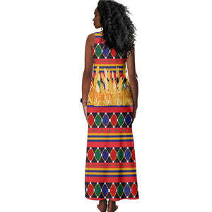 Burkina Faso Tank Maxi Dress Kente Flag Red Green Blue Geometric - African Pride
