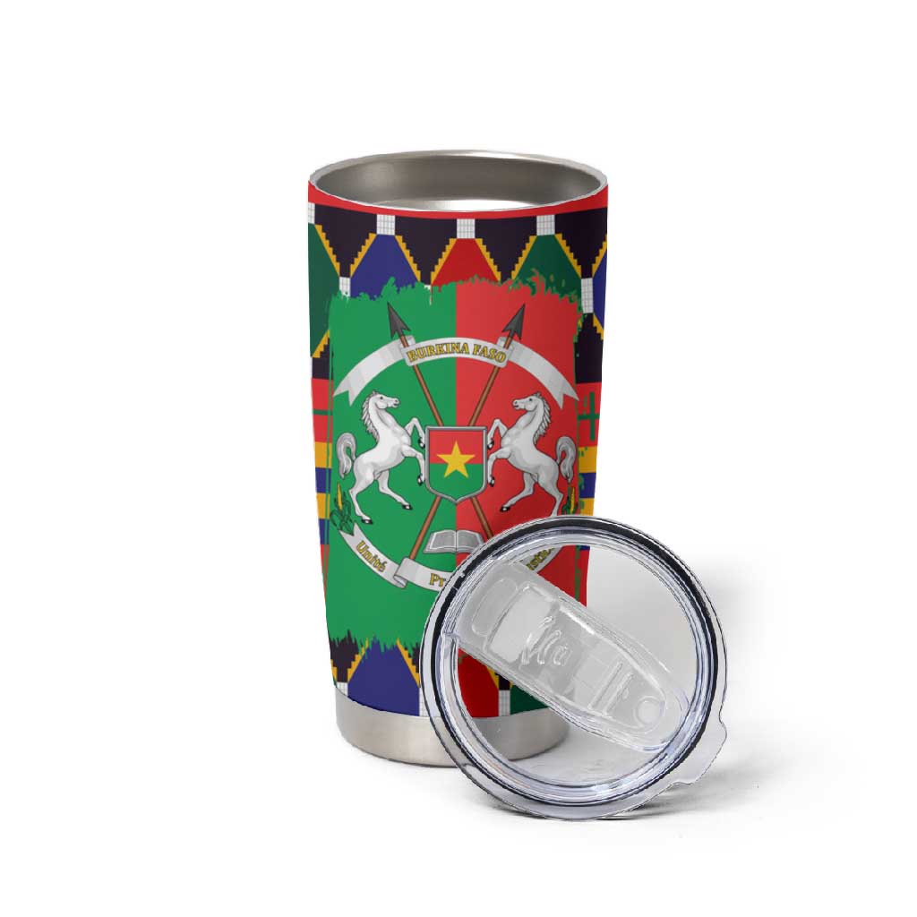 Burkina Faso Tumbler Cup Kente Flag Red Green Blue Geometric - African Pride