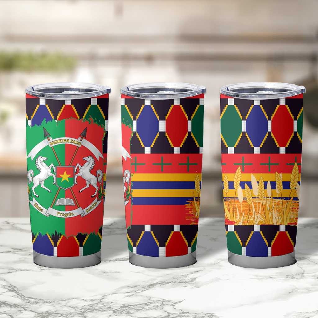Burkina Faso Tumbler Cup Kente Flag Red Green Blue Geometric - African Pride