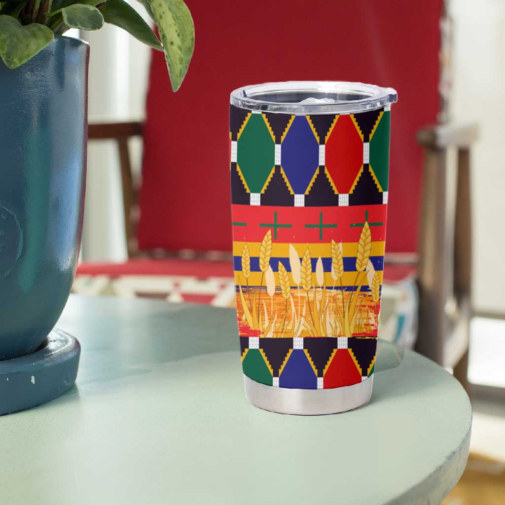 Burkina Faso Tumbler Cup Kente Flag Red Green Blue Geometric - African Pride