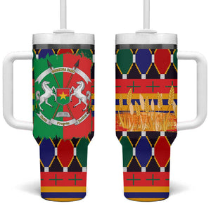Burkina Faso Tumbler With Handle Kente Flag Red Green Blue Geometric - African Pride