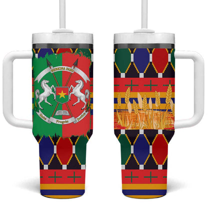 Burkina Faso Tumbler With Handle Kente Flag Red Green Blue Geometric - African Pride
