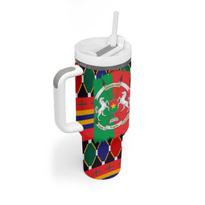 Burkina Faso Tumbler With Handle Kente Flag Red Green Blue Geometric - African Pride