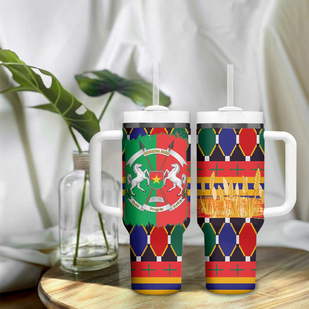 Burkina Faso Tumbler With Handle Kente Flag Red Green Blue Geometric - African Pride