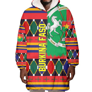 Burkina Faso Wearable Blanket Hoodie Kente Flag Red Green Blue Geometric - African Pride