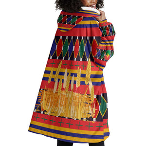 Burkina Faso Wearable Blanket Hoodie Kente Flag Red Green Blue Geometric - African Pride