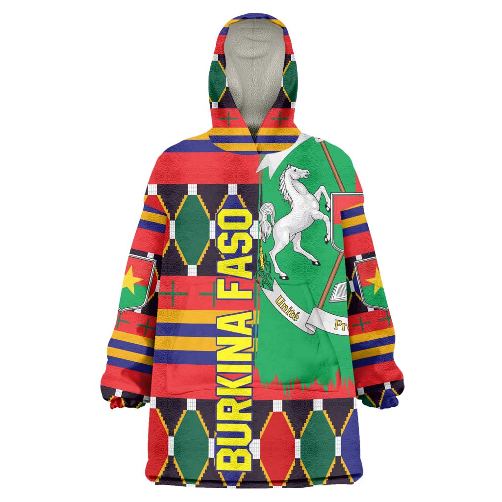 Burkina Faso Wearable Blanket Hoodie Kente Flag Red Green Blue Geometric - African Pride