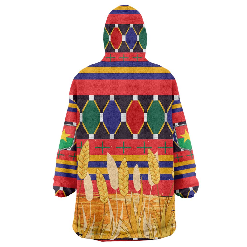 Burkina Faso Wearable Blanket Hoodie Kente Flag Red Green Blue Geometric - African Pride