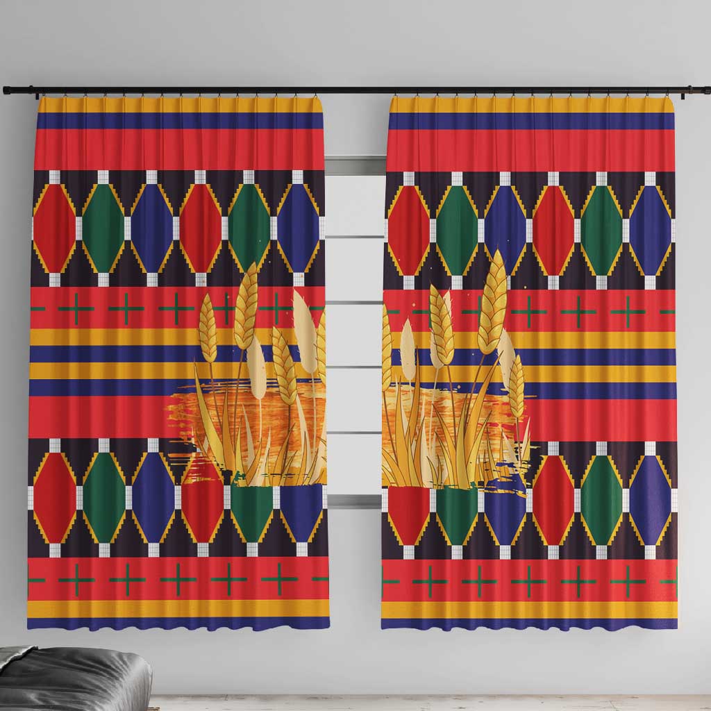 Burkina Faso Window Curtain Kente Flag Red Green Blue Geometric - African Pride