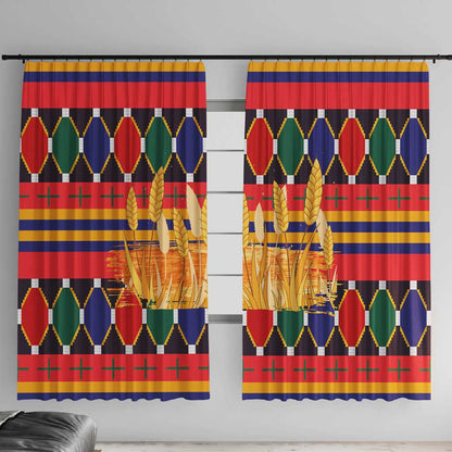 Burkina Faso Window Curtain Kente Flag Red Green Blue Geometric - African Pride