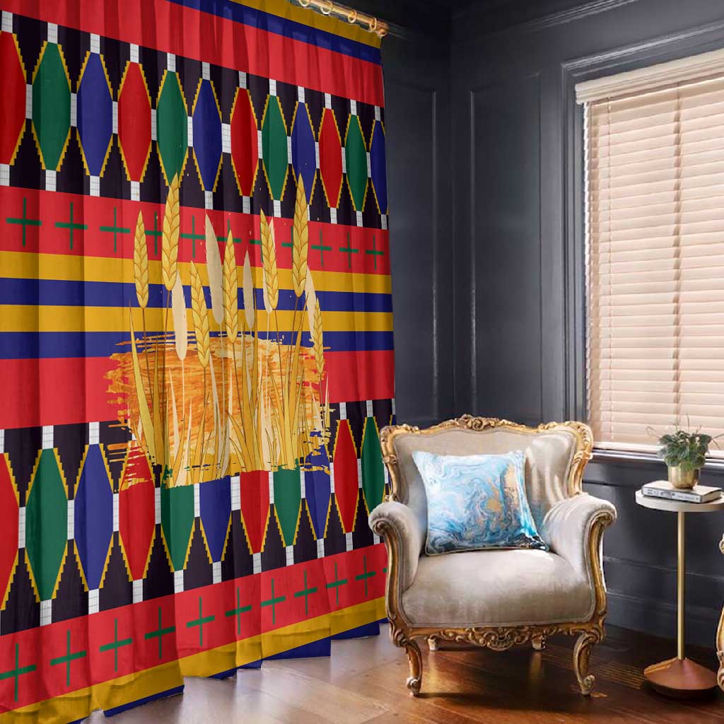 Burkina Faso Window Curtain Kente Flag Red Green Blue Geometric - African Pride