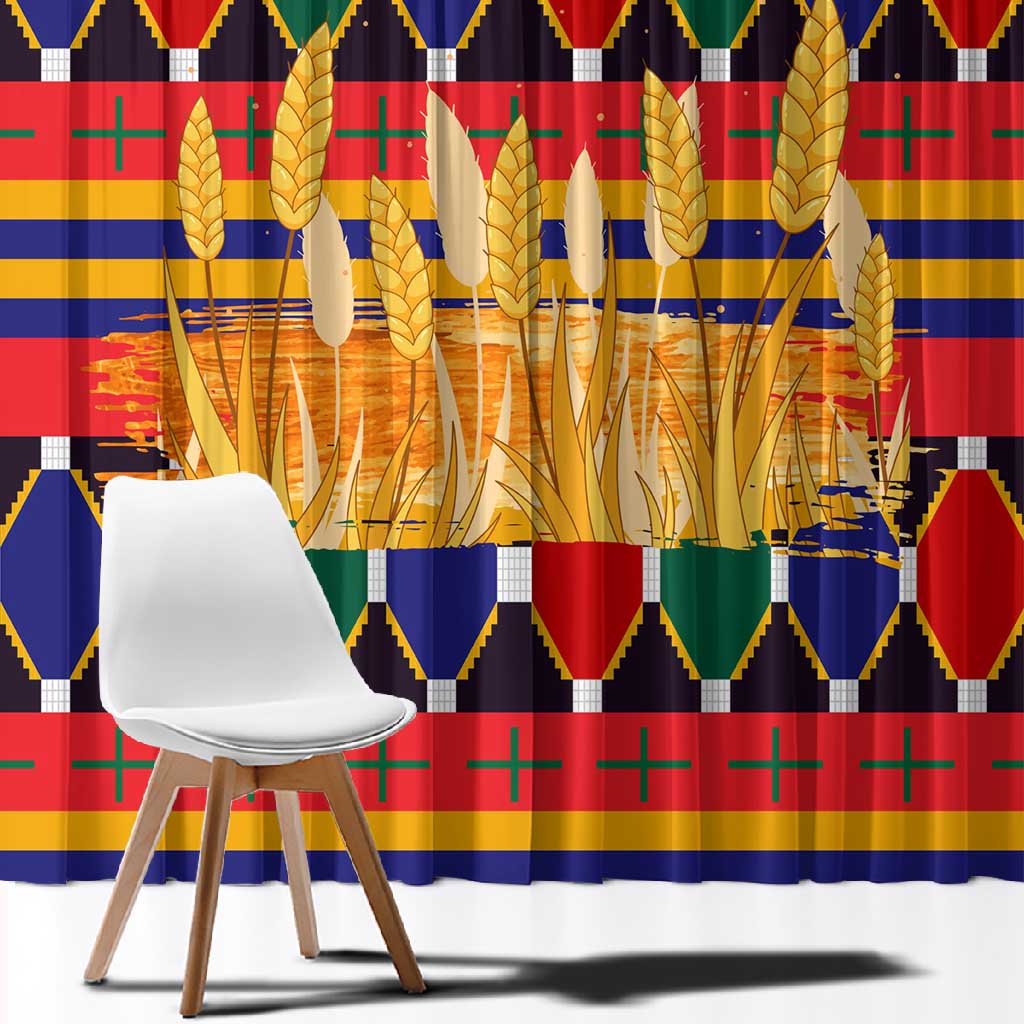 Burkina Faso Window Curtain Kente Flag Red Green Blue Geometric - African Pride