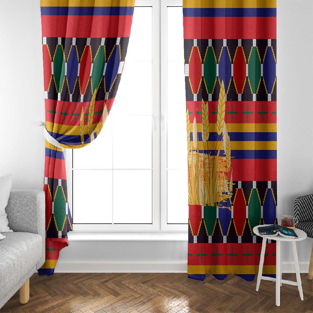 Burkina Faso Window Curtain Kente Flag Red Green Blue Geometric - African Pride
