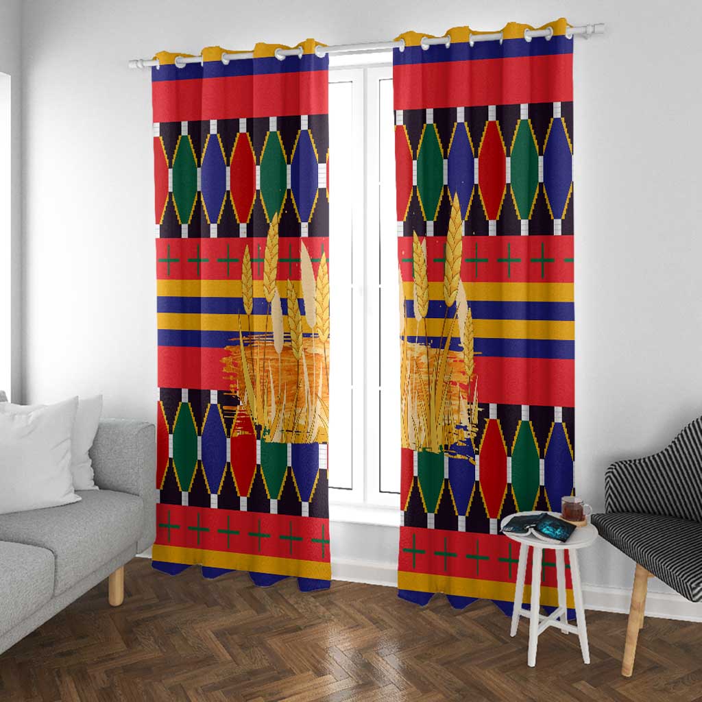 Burkina Faso Window Curtain Kente Flag Red Green Blue Geometric - African Pride