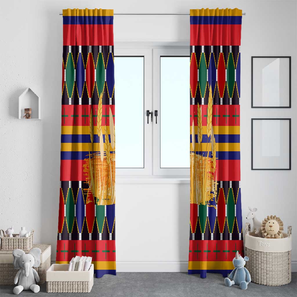 Burkina Faso Window Curtain Kente Flag Red Green Blue Geometric - African Pride
