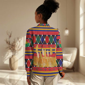 Burkina Faso Women Casual Shirt Kente Flag Red Green Blue Geometric - African Pride