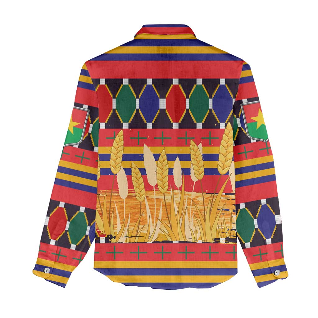 Burkina Faso Women Casual Shirt Kente Flag Red Green Blue Geometric - African Pride