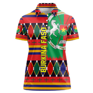Burkina Faso Women Polo Shirt Kente Flag Red Green Blue Geometric - African Pride