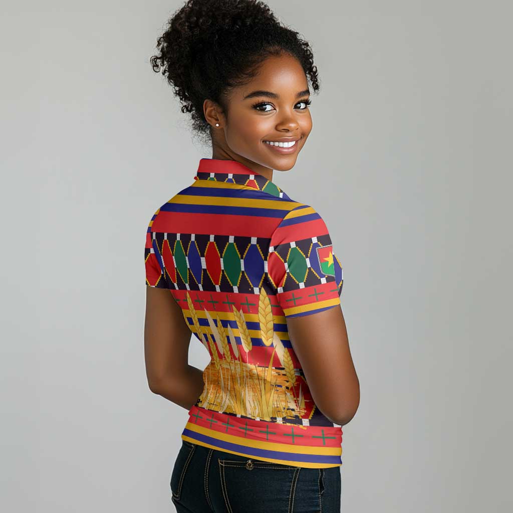Burkina Faso Women Polo Shirt Kente Flag Red Green Blue Geometric - African Pride