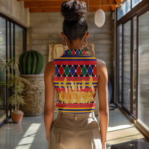 Burkina Faso Women Sleeveless Polo Shirt Kente Flag Red Green Blue Geometric - African Pride