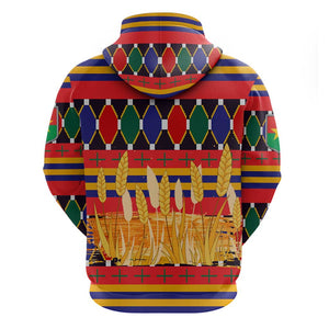 Burkina Faso Zip Hoodie Kente Flag Red Green Blue Geometric - African Pride
