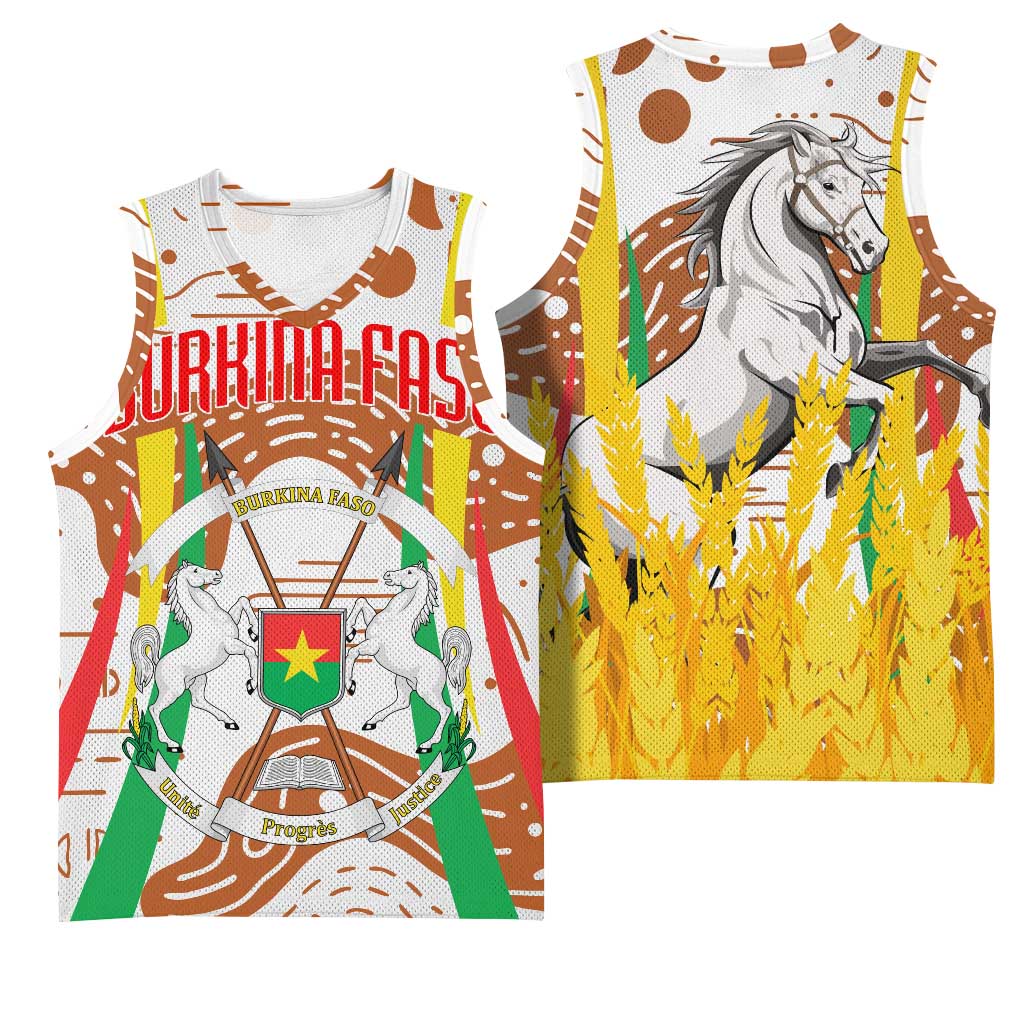 Burkina Faso Rising Horse Basketball Jersey Golden Harvest and National Pride - African Pride