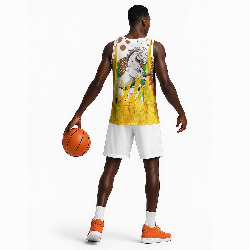 Burkina Faso Rising Horse Basketball Jersey Golden Harvest and National Pride - African Pride
